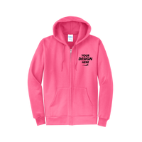 Port & Co Core Fleece Full Zip Hooded Sweatshirt, Neon Pink, Front view, Mockup