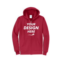 Port & Co Core Fleece Full Zip Hooded Sweatshirt, Red, Front view, Mockup