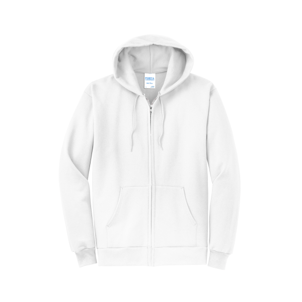 Port & Co Core Fleece Full Zip Hooded Sweatshirt, White, Front view