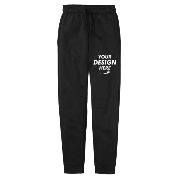 Port & Co Core Fleece Jogger, Jet Black, Front view, Mockup