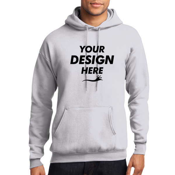 Port & Co Core Fleece Pullover Hooded Sweatshirt, Ash, Front view, Mockup