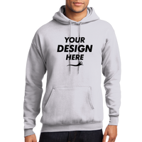 Port & Co Core Fleece Pullover Hooded Sweatshirt, Ash, Front view, Mockup