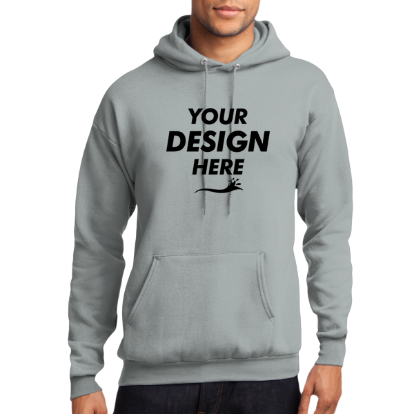 Port & Co Core Fleece Pullover Hooded Sweatshirt, Athletic Heather, Front view, Mockup