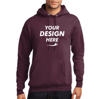 Port & Co Core Fleece Pullover Hooded Sweatshirt, Maroon, Front view, Mockup