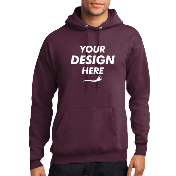 Port & Co Core Fleece Pullover Hooded Sweatshirt, Maroon, Front view, Mockup