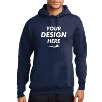 Port & Co Core Fleece Pullover Hooded Sweatshirt, Navy, Front view, Mockup