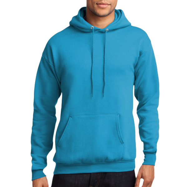 Port & Co Core Fleece Pullover Hooded Sweatshirt, Neon Blue, Front view