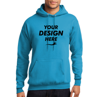 Port & Co Core Fleece Pullover Hooded Sweatshirt, Neon Blue, Front view, Mockup