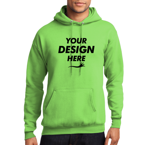 Port & Co Core Fleece Pullover Hooded Sweatshirt, Neon Green, Front view, Mockup