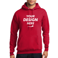 Port & Co Core Fleece Pullover Hooded Sweatshirt, Red, Front view, Mockup