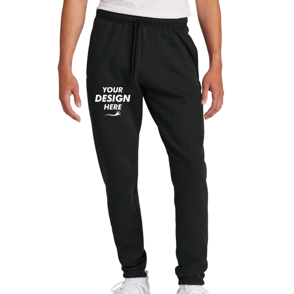 Port & Co Core Fleece Sweatpant, Jet Black, Front view, Mockup