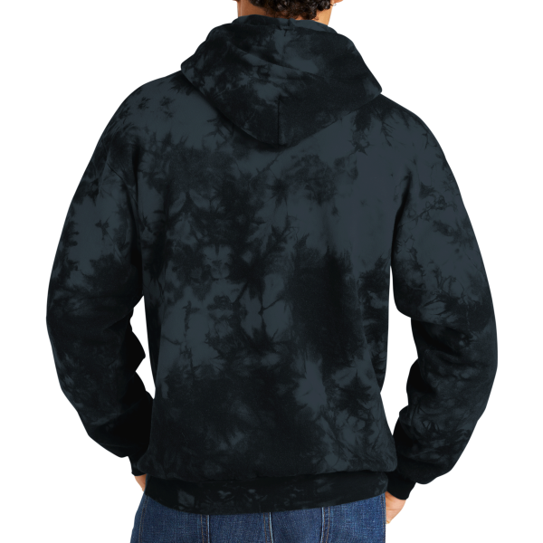 Port & Co Crystal Tie Dye Pullover Hoodie, Black / Black, Back view