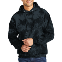 Port & Co Crystal Tie Dye Pullover Hoodie, Black / Black, Front view