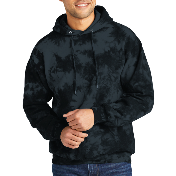Port & Co Crystal Tie Dye Pullover Hoodie, Black / Black, Front view