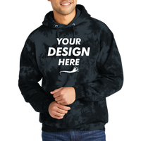 Port & Co Crystal Tie Dye Pullover Hoodie, Black / Black, Front view, Mockup