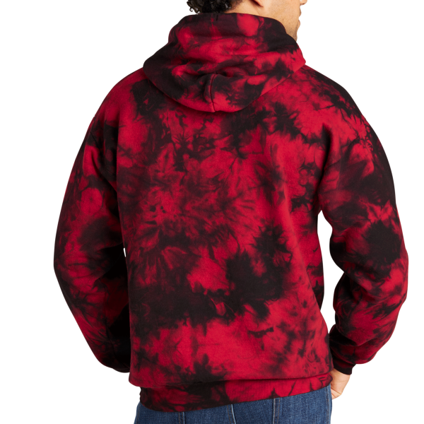 Port & Co Crystal Tie Dye Pullover Hoodie, Black / Red, Back view