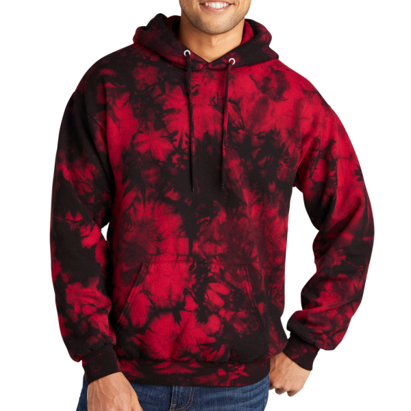 Port & Co Crystal Tie Dye Pullover Hoodie, Black / Red, Front view