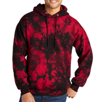 Port & Co Crystal Tie Dye Pullover Hoodie, Black / Red, Front view
