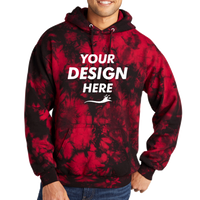 Port & Co Crystal Tie Dye Pullover Hoodie, Black / Red, Front view, Mockup