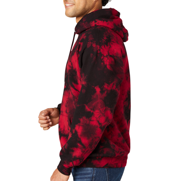 Port & Co Crystal Tie Dye Pullover Hoodie, Black / Red, Left Sleeve view