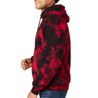 Port & Co Crystal Tie Dye Pullover Hoodie, Black / Red, Left Sleeve view
