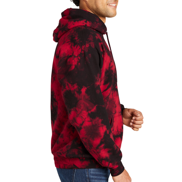 Port & Co Crystal Tie Dye Pullover Hoodie, Black / Red, Right Sleeve view