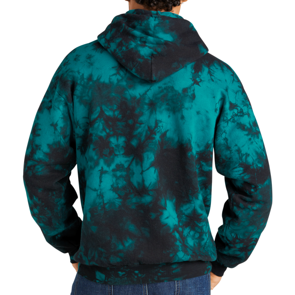 Port & Co Crystal Tie Dye Pullover Hoodie, Black / Teal, Back view