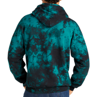 Port & Co Crystal Tie Dye Pullover Hoodie, Black / Teal, Back view