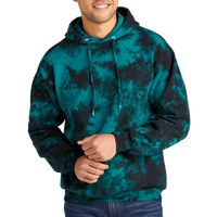 Port & Co Crystal Tie Dye Pullover Hoodie, Black / Teal, Front view