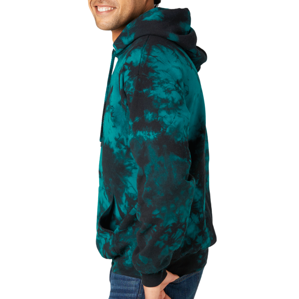 Port & Co Crystal Tie Dye Pullover Hoodie, Black / Teal, Left Sleeve view