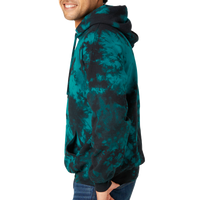 Port & Co Crystal Tie Dye Pullover Hoodie, Black / Teal, Left Sleeve view