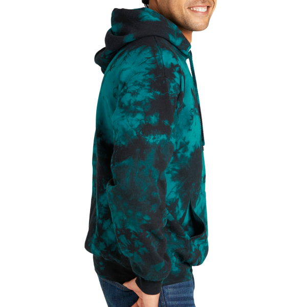 Port & Co Crystal Tie Dye Pullover Hoodie, Black / Teal, Right Sleeve view