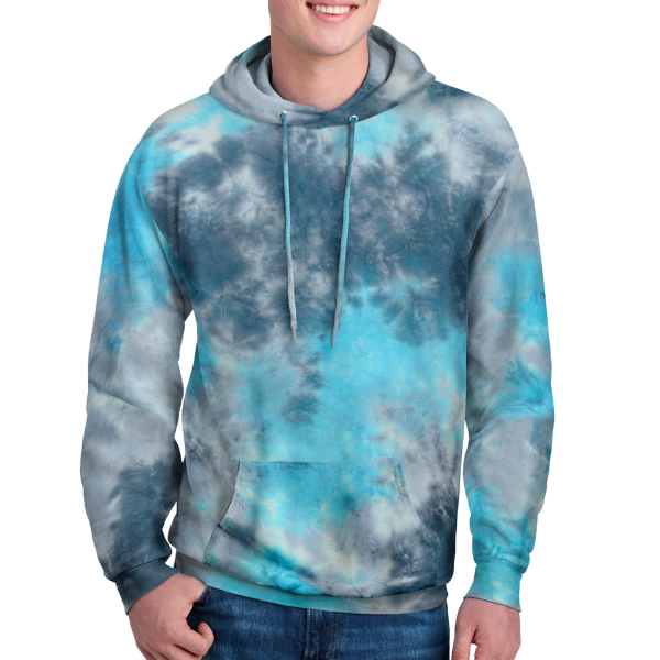 Port & Co Crystal Tie Dye Pullover Hoodie, Lagoon Colorburst / Lagoon Colorburst, Front view