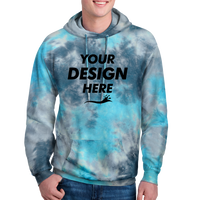 Port & Co Crystal Tie Dye Pullover Hoodie, Lagoon Colorburst / Lagoon Colorburst, Front view, Mockup