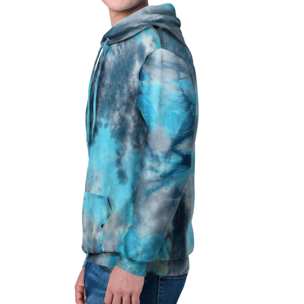 Port & Co Crystal Tie Dye Pullover Hoodie, Lagoon Colorburst / Lagoon Colorburst, Left Sleeve view