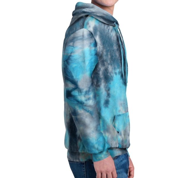 Port & Co Crystal Tie Dye Pullover Hoodie, Lagoon Colorburst / Lagoon Colorburst, Right Sleeve view