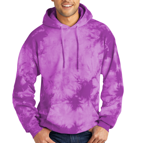 Port & Co Crystal Tie Dye Pullover Hoodie, Purple / Purple, Front view