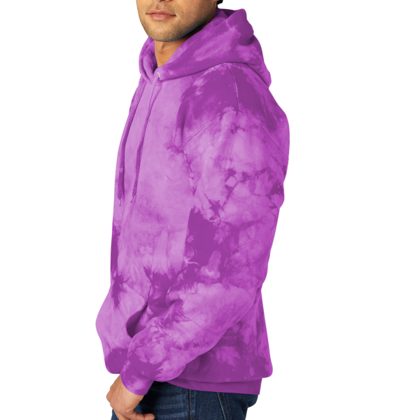 Port & Co Crystal Tie Dye Pullover Hoodie, Purple / Purple, Left Sleeve view