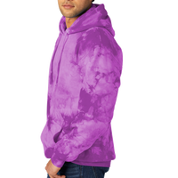 Port & Co Crystal Tie Dye Pullover Hoodie, Purple / Purple, Left Sleeve view