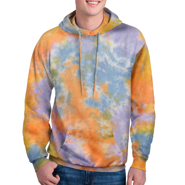 Port & Co Crystal Tie Dye Pullover Hoodie, Sherbet Colorburst / Sherbet Colorburst, Front view