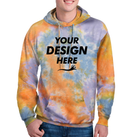 Port & Co Crystal Tie Dye Pullover Hoodie, Sherbet Colorburst / Sherbet Colorburst, Front view, Mockup