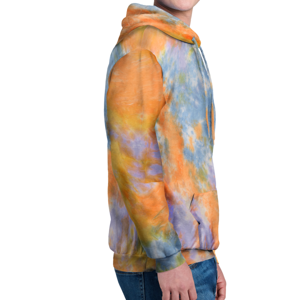 Port & Co Crystal Tie Dye Pullover Hoodie, Sherbet Colorburst / Sherbet Colorburst, Right Sleeve view