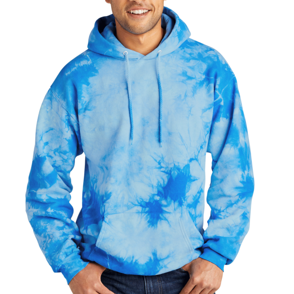 Port & Co Crystal Tie Dye Pullover Hoodie, Sky Blue / Sky Blue, Front view