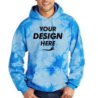 Port & Co Crystal Tie Dye Pullover Hoodie, Sky Blue / Sky Blue, Front view, Mockup