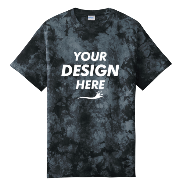 Port & Co Crystal Tie Dye Tee, Black / Black, Front view, Mockup