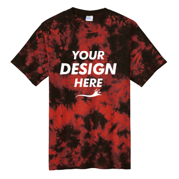 Port & Co Crystal Tie Dye Tee, Black / Red, Front view, Mockup