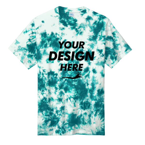 Port & Co Crystal Tie Dye Tee, Teal / Teal, Front view, Mockup