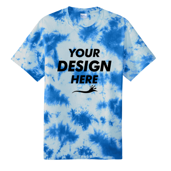 Port & Co Crystal Tie Dye Tee, True Royal / True Royal, Front view, Mockup