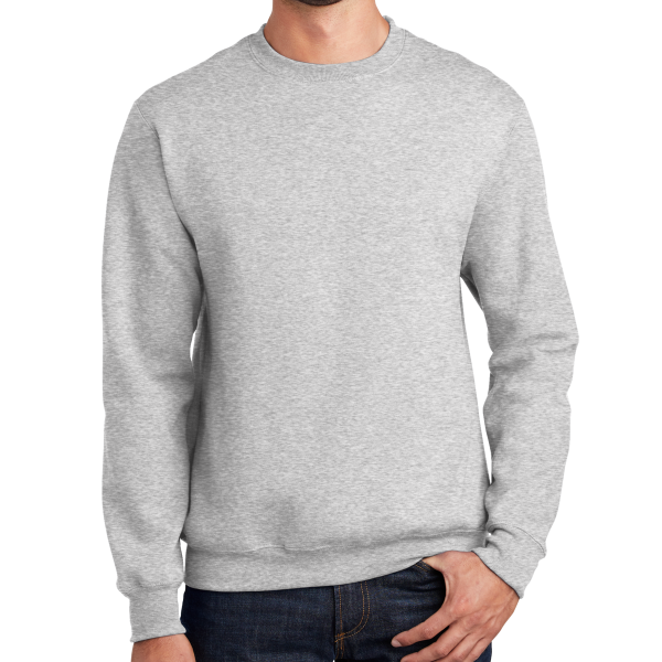 Port & Co Essential Fleece Crewneck Sweatshirt, Ash, Front view