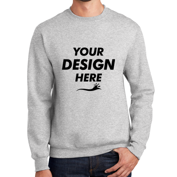Port & Co Essential Fleece Crewneck Sweatshirt, Ash, Front view, Mockup